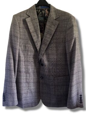 Sondergaard Brown Windowpane Slim Suit Floral Lining Size 42R 36W